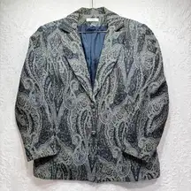 Blue Paisley Tapestry Jacquard Blazer Jacket Boho Vintage Dress Barn Size 2X
