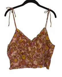 Patrons of Peace Floral‎ Crop Top Tie Strap Cami Smocked Summer M