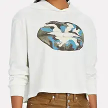 Intermix Shonna Drew Hoodie Camo Lips Cropped Sweatshirt , White/Blue, Small