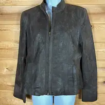 Alfani Women's Genuine Leather Full Zip Fully Lined Jacket, Brown, Size Large