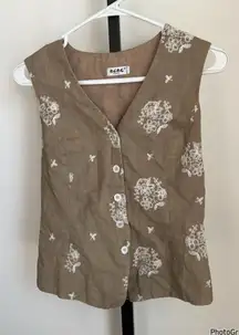 Vintage BCBG Paris Embroidered Khaki Linen Vest