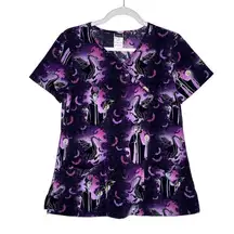 Disney  Villains Maleficent Night Sleeping Beauty Mock Wrap Scrub Top Halloween