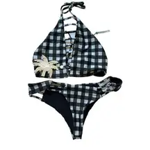 Bettinis Green and White Halter Bikini