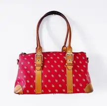 Dooney & Bourke • Domed Satchel purse bag Burning Red initials canvas wristlet