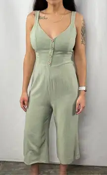 Newbury Kustom Tie Back Wide Leg Cropped‎ Jumpsuit in Light Green Size Small