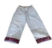 Vintage Bill Blass || 90's Light Wash Capris Purple Satin Trim Sz 6