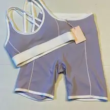 Wilo the Label Women's Sport Bra & Rib Swift Short Set XS Lilac Workout Athletic