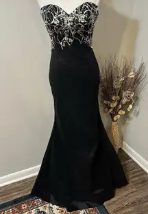 Black beaded & sequins mermaid prom formal strapless gown