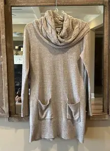 Sweater Dress Heather Tan Cowl Neck Womens Small Comfy