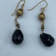 14K GF dangle drop black Tourmaline earrings