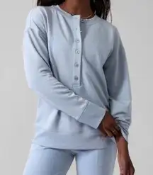 Athleta Balance Henley Sweatshirt Blue 1/2 Button Down Pullover Top