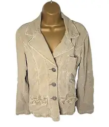 Vintage Y2K Z. Cavaricci Distressed Corduroy Blazer Patched Elbows Taupe S