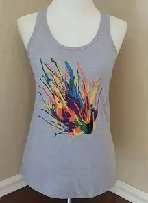 NEW Modcloth Ideal T Gray with Abstract Multicolor Peacock Racerback Tank Top S