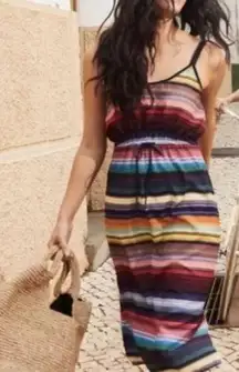 Athleta  multicolored maxi dress with drawstring waist and adjustable straps