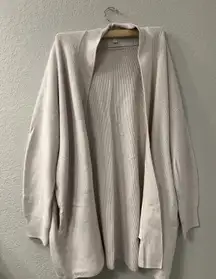 Lululemon Women's 12 Merino Wool Blend Ribbed Long Wrap Sweater Cardigan Cream