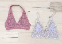 Lace Bralette Lot 2 Piece Size S Pink Purple Lavender Halter Coquette Loungewear