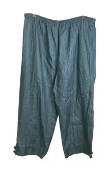 Eskandar Linen Pants Size 3 Blue Pull On Wide Leg Relaxed Elastic Button Cuff