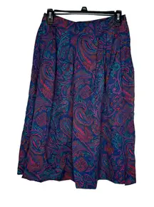 Talbots Women Skirt Vintage Lined‎ Paisley Long Pleated Pull On Skirt Purple 10