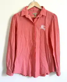 Burberry Women’s Striped Button Down Shirt Size Small Orange Top
