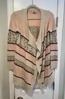 Arizona Jeans Size S Pink Sparkle Aztec Print Open Front Cardigan Sweater