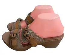 Dansko Jessie Sand Lizard Two Strap  Leather Wedge‎ Heel Sandals Sz 39 US 8.5/9