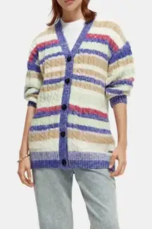 Scotch‎ & Soda Brushed Mid-length Striped Cardigan Womens Size XL Wool Blend NEW