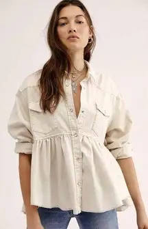 Free People Dylan Jacket Top Denim Babydoll Bohemian Oversized Sz Small