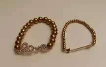 Set of 2 gold bead love bracelets