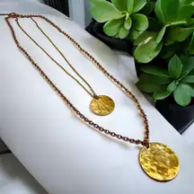 J Crew Gold Tone Layered Multi Strand Coin Pendant style‎ Necklace Dainty