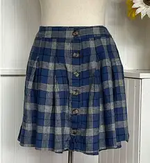 American Eagle  Blue & White Plaid Pleated Mini Skirt