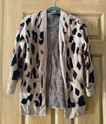 Zesica leopard print extreme soft cardigan Long Sleeve Pockets Tan Pink Black