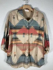 Aztec Shirt Jacket Southwestern Shacket Women Small Oversized Button Down Boho
