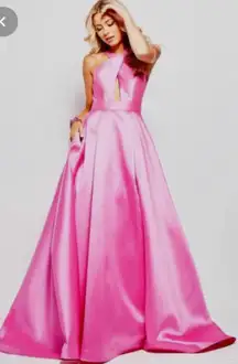 JVN56093 Crisscrossed Halter Cutout Ballgown in pink