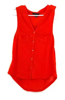 Primark size 2 red button front‎ sleeveless shirt tank top pockets blouse
