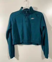 Nike  Cropped Zip Pullover in Dark Teal with Sparkle Logo Size Small