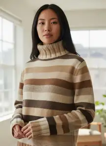 Y2K Old Navy Lambswool Brown stripe turtleneck sweater size MEDIUM