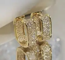 18k Gold Plated cubic zirconia hoop earrings stainless steel Huggie U jewelry