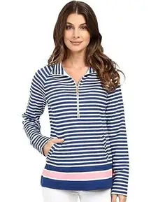 Lilly Pulitzer Skipper Popover Navy Blue Striped Half-Zip Sweatshirt Size XS