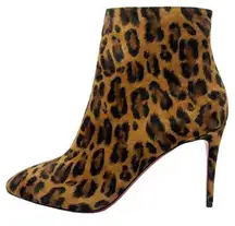 Christian Louboutin Eloise 85 Suede Leopard Animal Print Ankle Booty High Heels