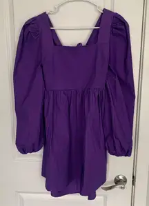 Women’s Small  Royal Purple Square Neck Puff Sleeve Tie Back Mini Dress