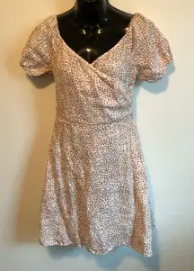 French Connection ivory floral print linen faux wrap mini dress size 8