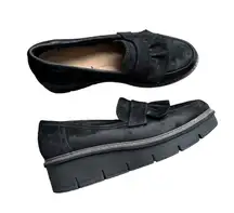 Clarks - Airabell Slip On Black Suede Platform Loafers Sz 7.5