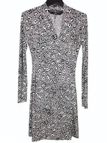 Norma Kamali  Faux Wrap Cheetah Leopard Animal Print Long Sleeve Dress Grey small