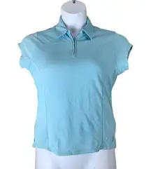 She Beest Medium Polo Shirt Light Blue Zip Neck Collared Womens