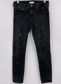 Zara Woman Premium Denim Black Skinny Distressed Jeans Size 8