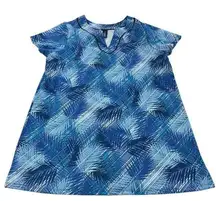 Swimsuits for All Swim Shirt Womens 18 Plus Size Blue Palm Leaf Print V Neck