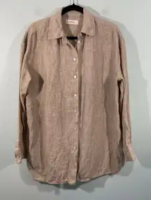Everlane Women Tan 100% European Flax Linen Boyfriend Button Up Shirt Size M