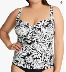 Bleu Rod Beattie Urban Oasis Black & White Tie Front Tankini Swim Top 20W NWT