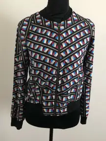 Three Eighty Two Women's Geometric Print Bomber Jacket XS, NWT, Black Multicolor