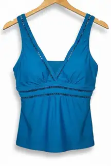 Time & Tru Womens Aqua Tankini Swim Top L 12-14 Adjustable Removable Cups Beach